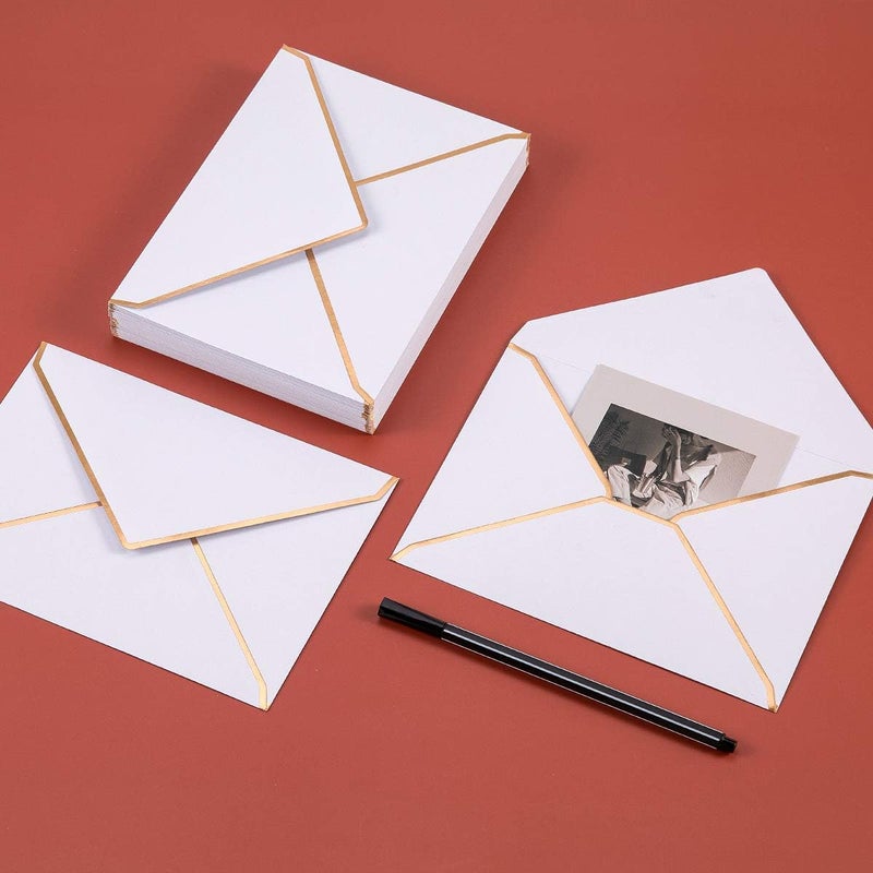 Homtable 100 Pack White A7 Envelopes 5 x 7 Card Envelopes V Flap with Gold Border for Office, Wedding Gift Cards, Invitations, Graduation, Baby Shower, Parties (5.32 x 7.28 Inches, White) - Image 5